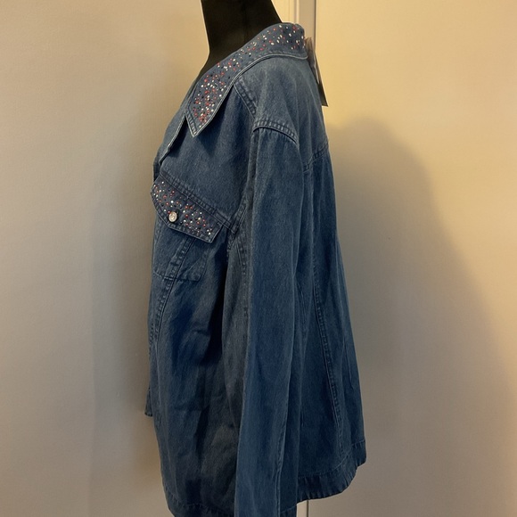 2. NWT Liz & Me Signature Beaded Red, Black N Silver Jean Jacket Size 2X - Picture 7 of 11